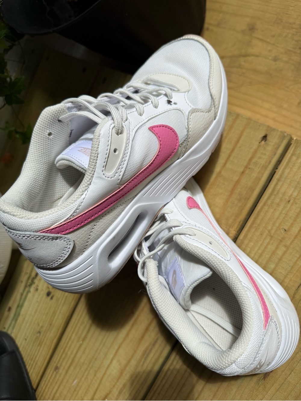 Nike White Sneakers with Pink Swoosh — Women's Athletic Shoes